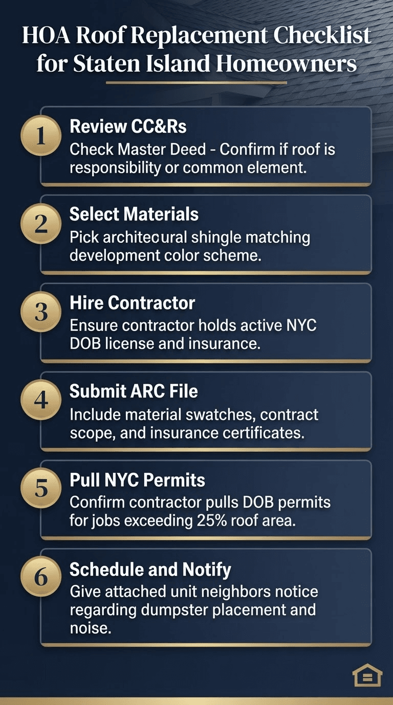 HOA Roof Replacement checklist for Staten Island Homeowners